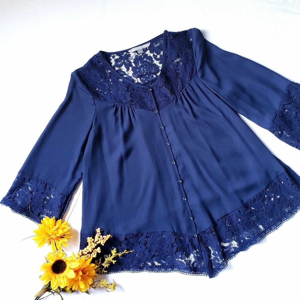 Navy Lace Top